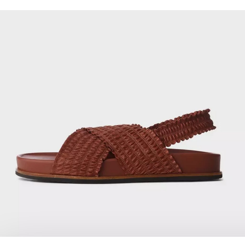 Rag & Bone Bailey Leather Cross Strap Ruched Slip On Sandals